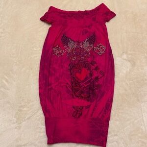 Y2K Hot Pink Off-Shoulder Mini Dress One Size